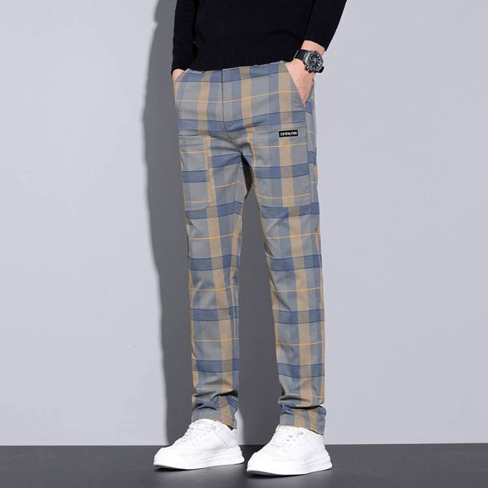 남성용 체크무늬 바지 – 슬림핏 캐주얼 바지, 봄 여름 - Streetwear Brand Tags 리뷰 및 가격