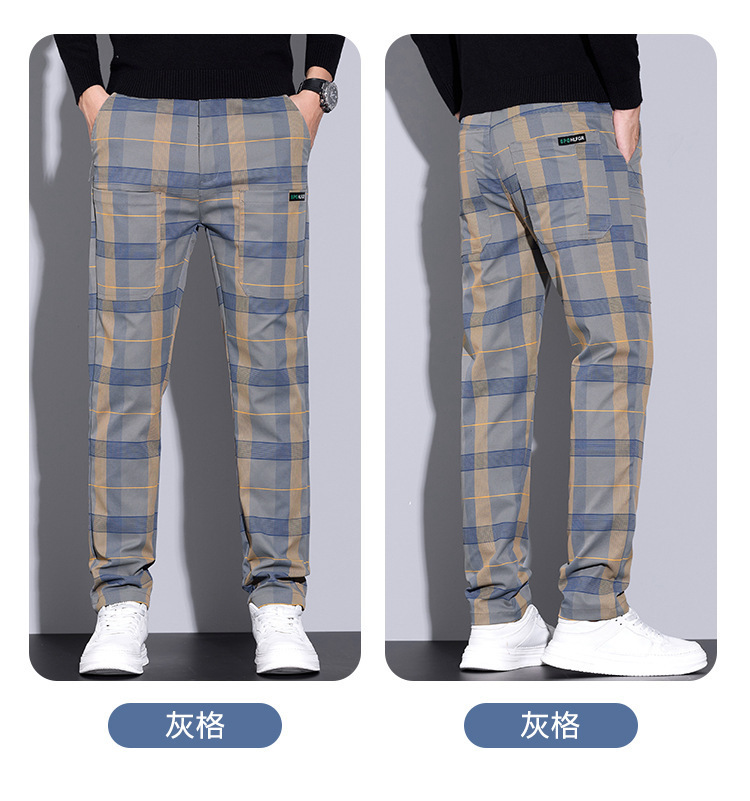 남성용 체크무늬 바지 – 슬림핏 캐주얼 바지, 봄 여름 - Streetwear Brand Tags 리뷰 및 가격