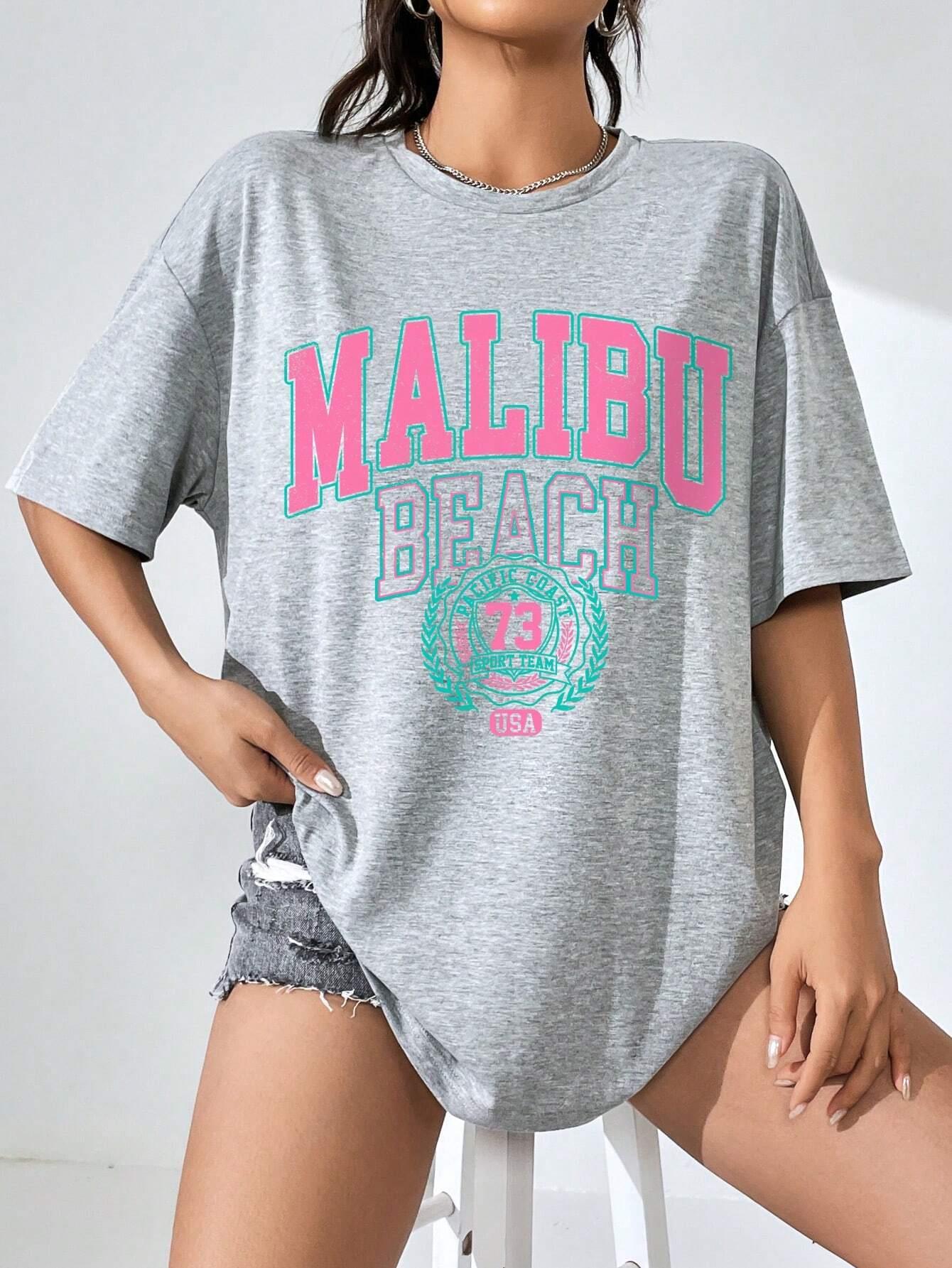 말리부 비치 편지 인쇄 인쇄 여성 티셔츠 스트리트 캐주 - Streetwear Clothing Brand 리뷰 및 가격