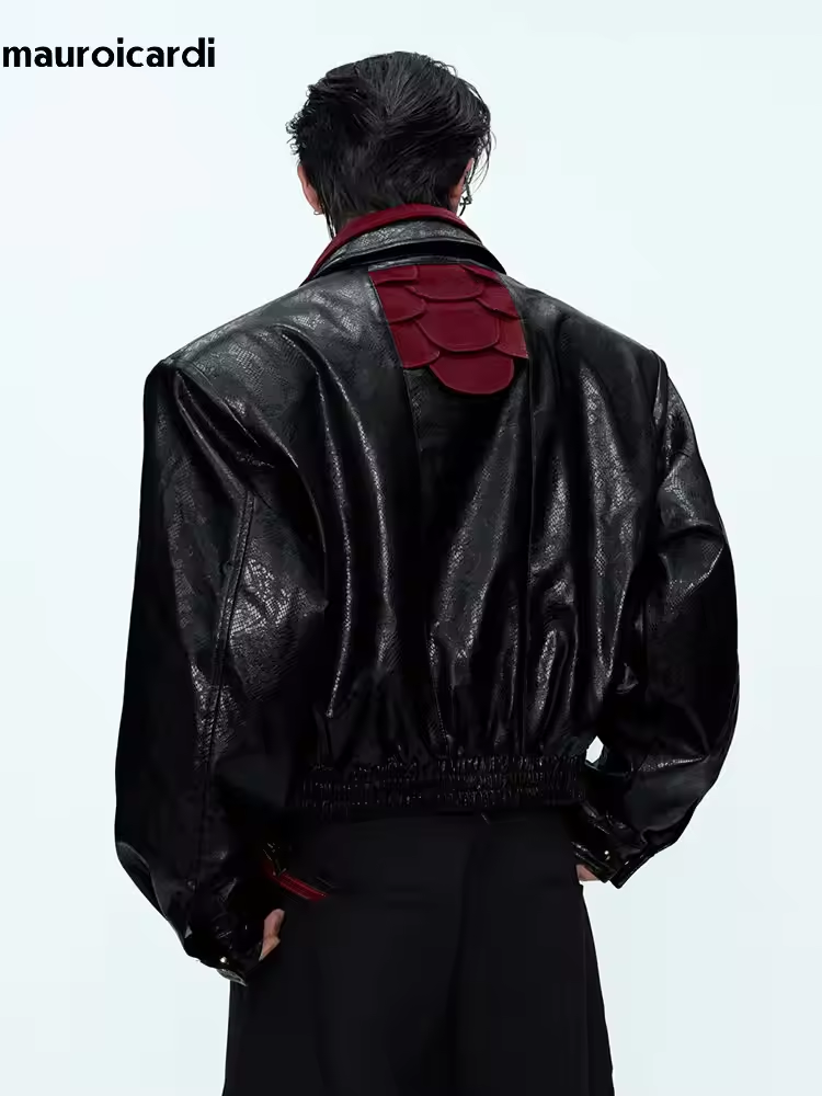 Mauroicardi 봄 가을 패치 워크 짧은 뱀 가죽 - Streetwear Clothing Brand 리뷰 및 가격